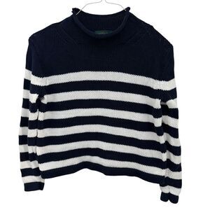 J. Crew Factory Navy and White Striped Cowl Neck Sweater